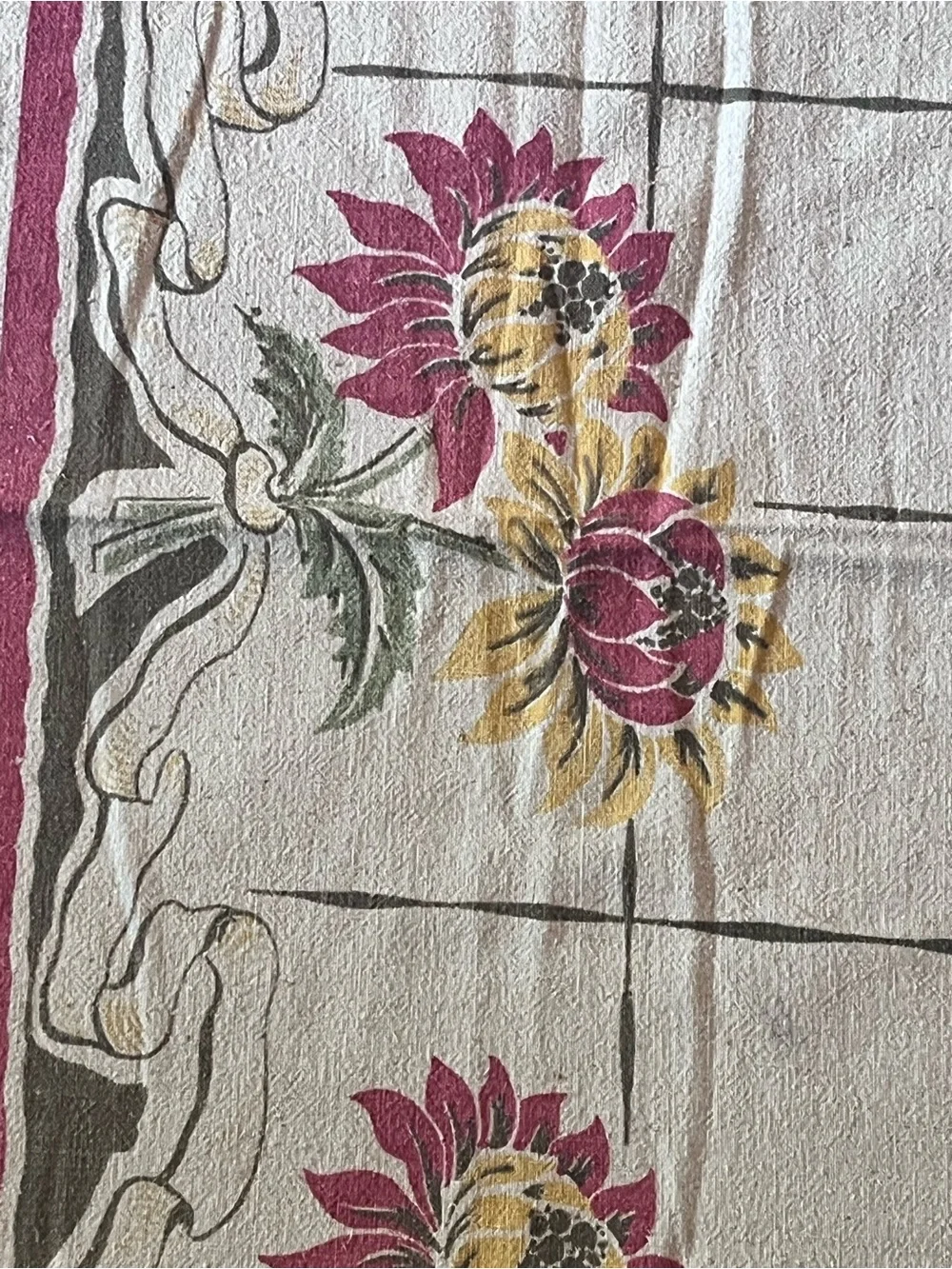 Set of 2 1950s tablecloths Pennsylvania PA Dutch Folk Art 56” Round & floral sq